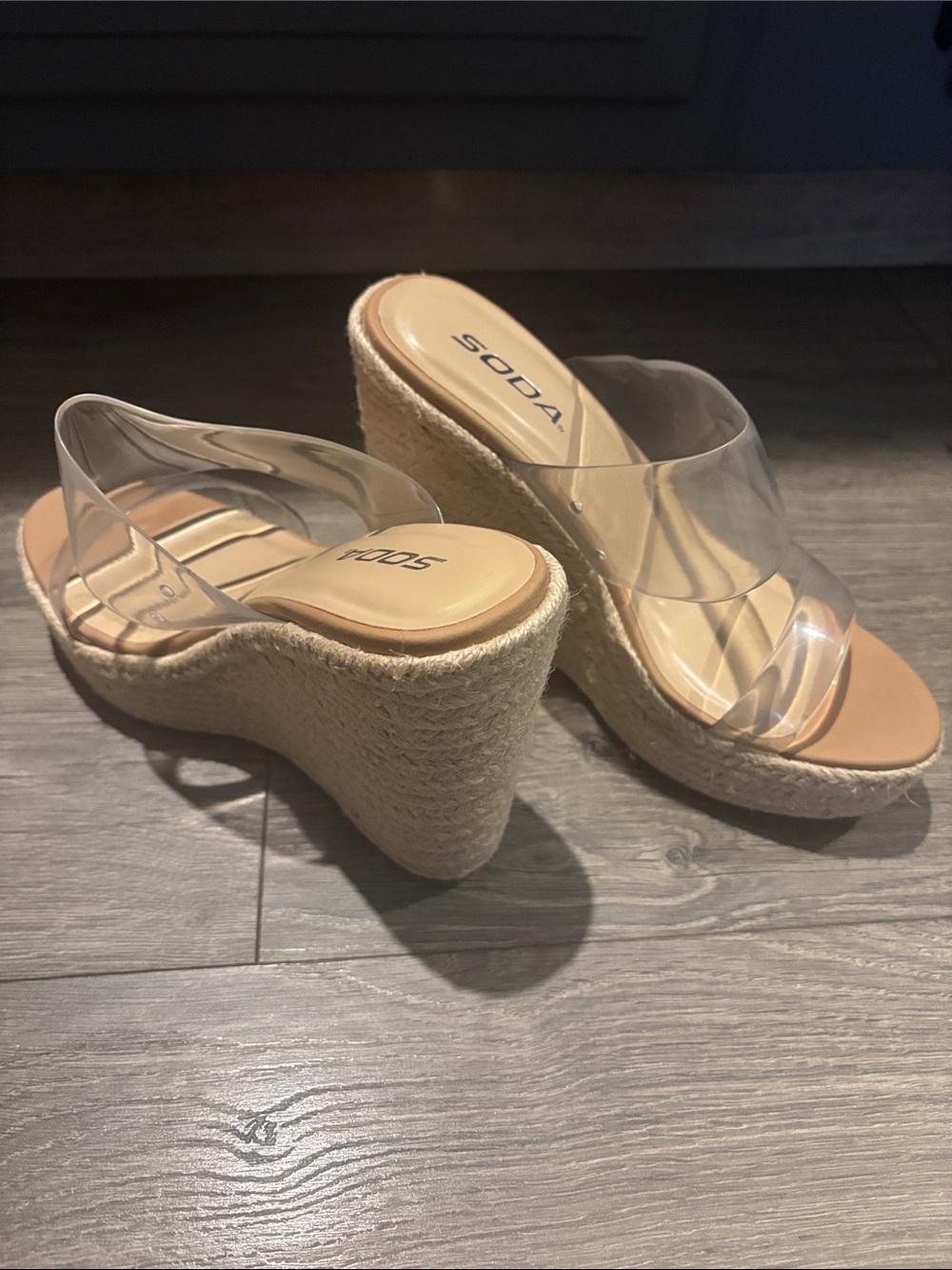 SODA Clear Strap Espadrille Wedge Sandals - Beige/Nude - Picture 5 of 7